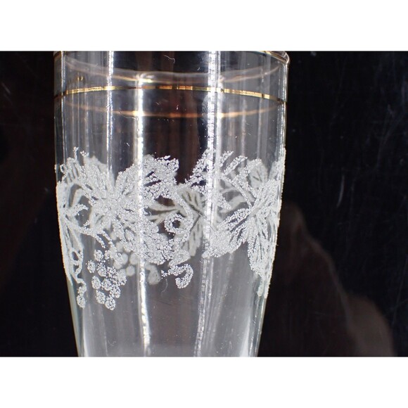 Bartlett Collins VTG Frosted Grape Vine 14K Gold Trim 5 OZ Grappa Glass set of 4 - Picture 10 of 11